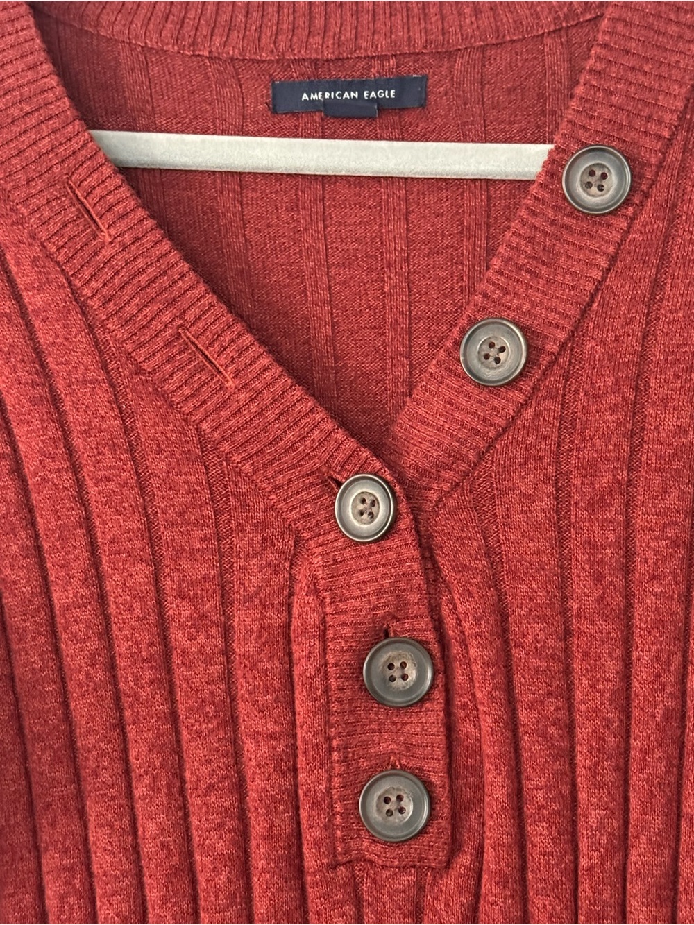 American Eagle Cable Rib Button-Front Deep Rust Sweater - Picture 3 of 4